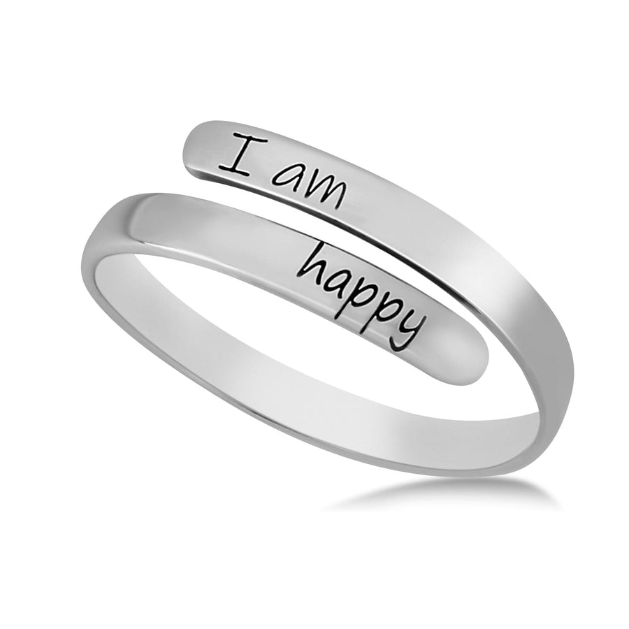 Thin Wrapped, Adjustable "I Am Happy" Ring in Sterling Silver