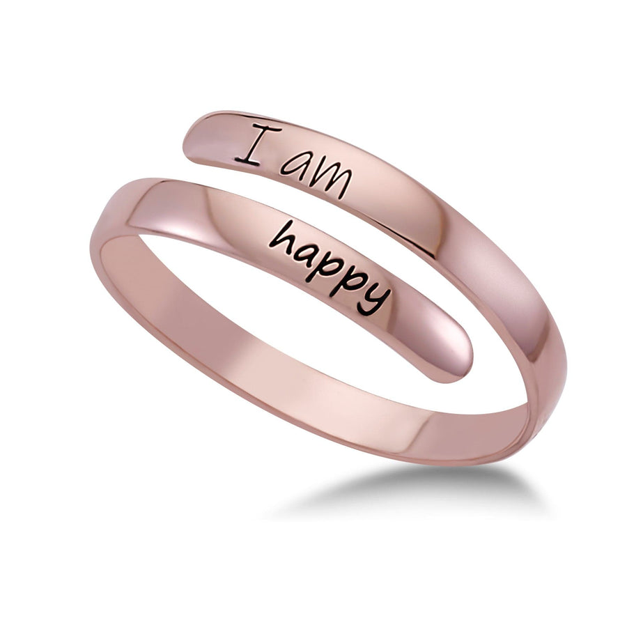 Thin Wrapped, Adjustable "I Am Happy" Ring in Sterling Silver