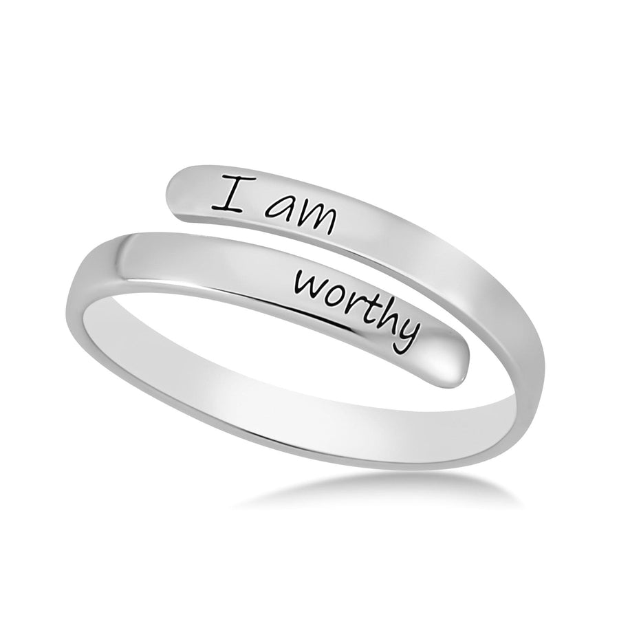 Thin Wrapped, Adjustable "I Am Worthy" Ring in Sterling Silver