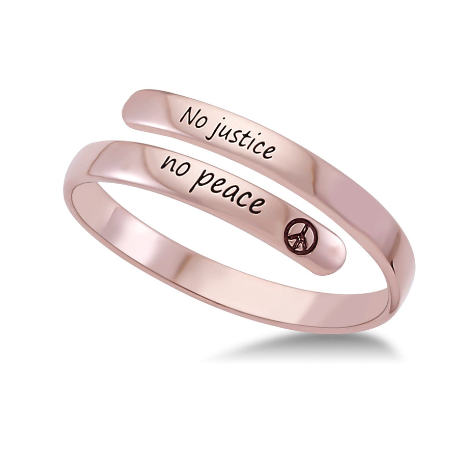 Thin Wrapped, Adjustable "No Justice No Peace" Ring in Sterling Silver