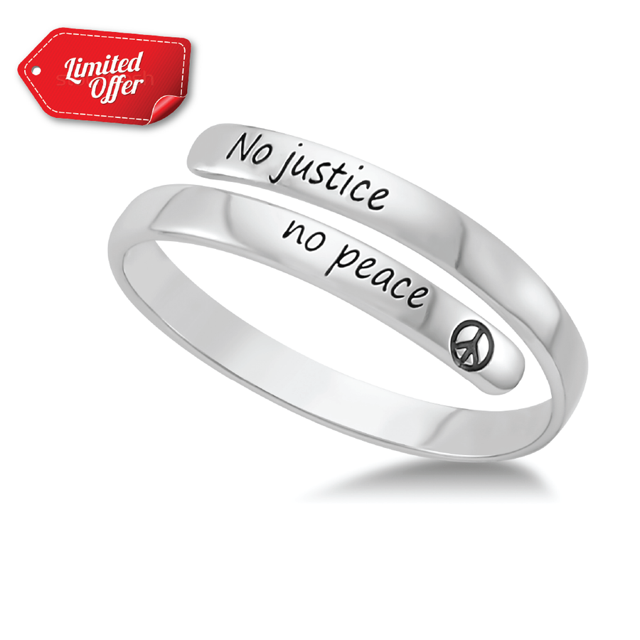 Thin Wrapped, Adjustable "No Justice No Peace" Ring in Sterling Silver