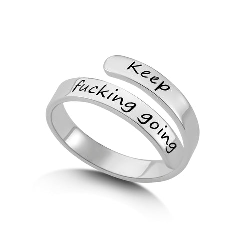 Thin Wrapped, Adjustable "Keep Fucking Going" Ring in Sterling Silver