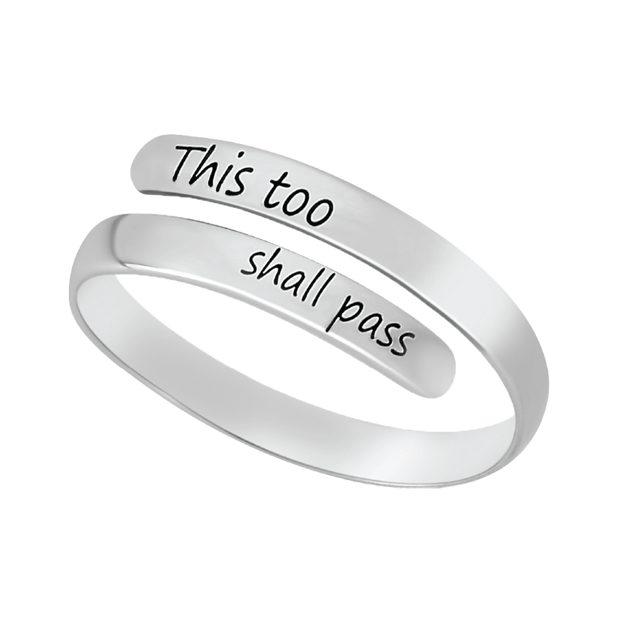 Thin Wrapped, Adjustable "This Too Shall Pass" Ring in Sterling Silver